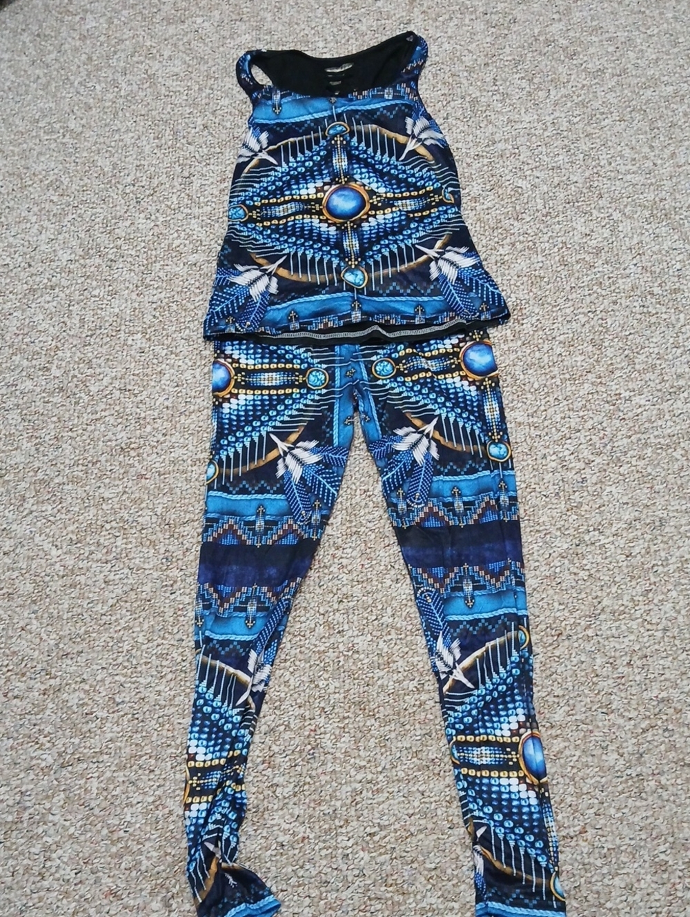 Blue Geometric Print Women's Workout Set